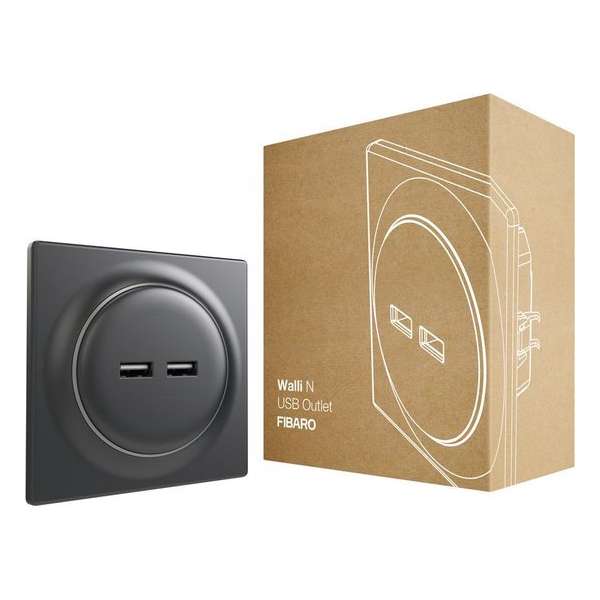 FIBARO Walli N USB Outlet - Antraciet - Klassiek basiselement FIBARO Walli N USB Outlet - Antraciet - Klassiek basiselement