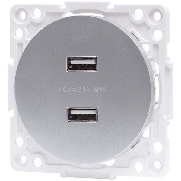 Wandcontactdoos - Aigi Jura - Inbouw - Rond - Kunststof - 2-voudig USB Aansluiting - Zilver - BSE Wandcontactdoos - Aigi Jura - Inbouw - Rond - Kunststof - 2-voudig USB Aansluiting - Zilver - BSE