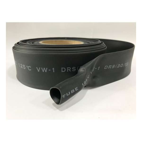 Krimpkous op rol - Kleur zwart - 30~15 mm. Krimpkous op rol - Kleur zwart - 30~15 mm.
