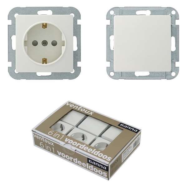 GAMMA Ventoux Voordeelpak Inbouw 3x Stopcontact en 3x Schakelaar - Wit GAMMA Ventoux Voordeelpak Inbouw 3x Stopcontact en 3x Schakelaar - Wit