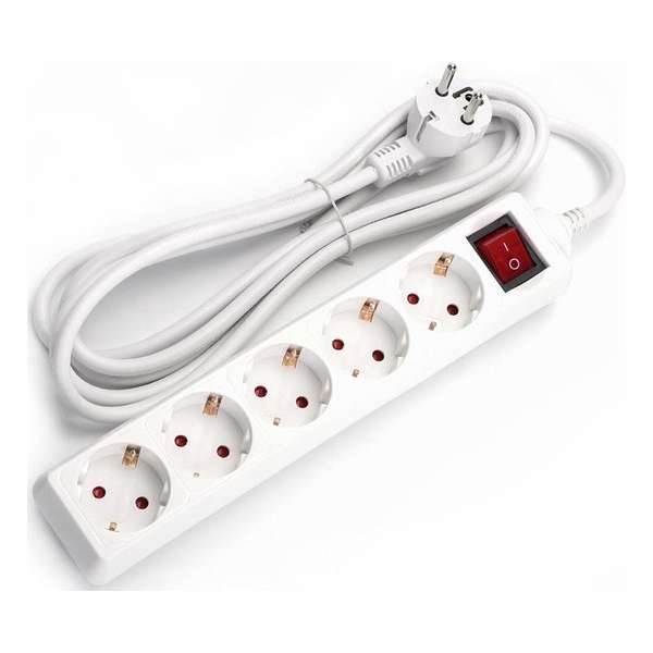 Verlengsnoer met Schakelaar - Aigi Antris - 3680W - 5 Stopcontacten - 1.5 Meter - Wit | Nederland - BES LED Verlengsnoer met Schakelaar - Aigi Antris - 3680W - 5 Stopcontacten - 1.5 Meter - Wit | Nederland - BES LED