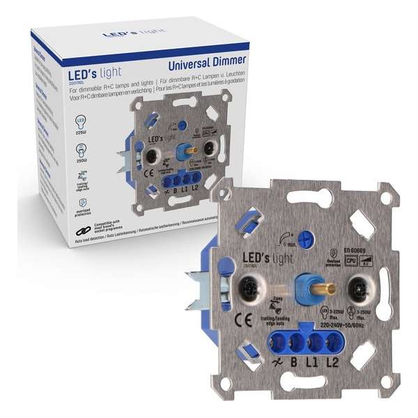 LED's Light Universele Dimmer tot 250W - LED & Gloeilampen & Halogeen - 2 draads LED's Light Universele Dimmer tot 250W - LED & Gloeilampen & Halogeen - 2 draads
