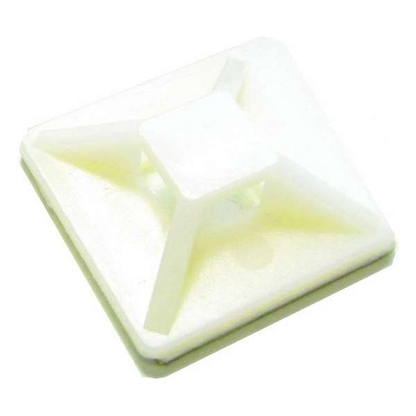 Plakzadels voor kabelbinders wit-transparant - 100 stuks - formaat: 19 x 19 mm - geschikt voor kabelbinders van 4.0 mm dik Plakzadels voor kabelbinders wit-transparant - 100 stuks - formaat: 19 x 19 mm - geschikt voor kabelbinders van 4.0 mm dik