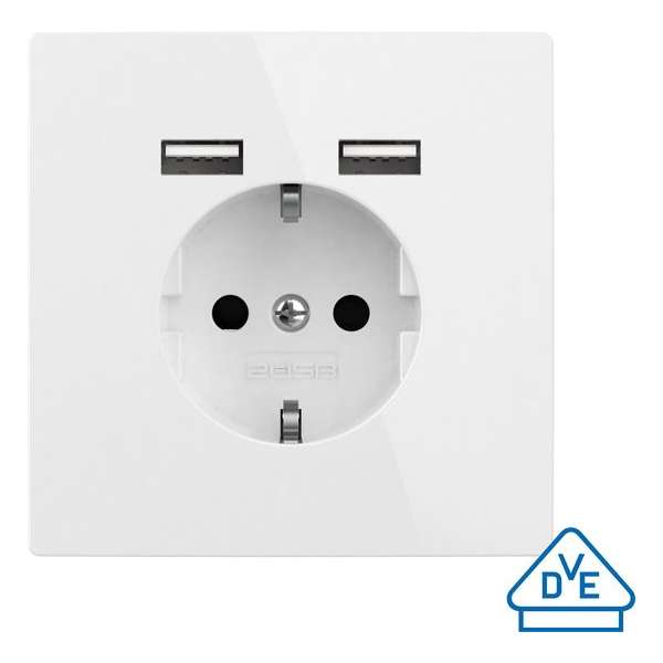 2USB inChargePRO Monoblock USB AA stopcontact 12W 2.4A Glanzend Wit
