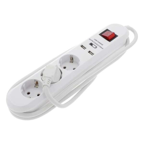 Q-Link Stekkerdoos met USB-Poorten – 3 Stekkers – Verlengkabel met Schakelaar – 2 x USB – 1.5 meter – Randaarde - Wit Q-Link Stekkerdoos met USB-Poorten – 3 Stekkers – Verlengkabel met Schakelaar – 2 x USB – 1.5 meter – Randaarde - Wit