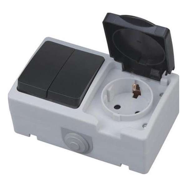 Buitenstopcontact - Serieschakelaar - Opbouw - Enkel/Dubbel - Geaard - Waterdicht IP54 Buitenstopcontact - Serieschakelaar - Opbouw - Enkel/Dubbel - Geaard - Waterdicht IP54