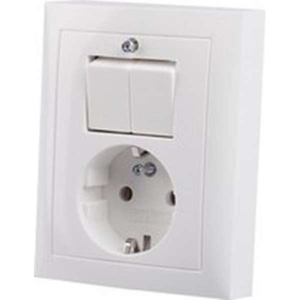PEHA combi dubbele wipschakelaar met randaarde stopcontact, serie inbouw | WIT PEHA combi dubbele wipschakelaar met randaarde stopcontact, serie inbouw | WIT