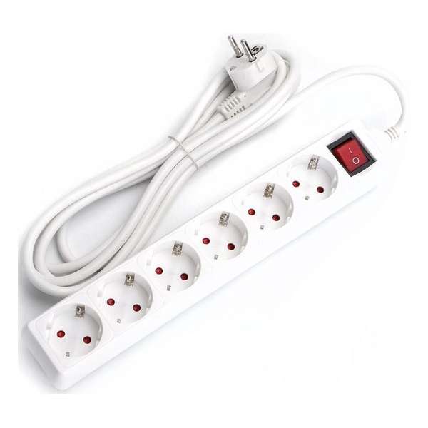 Verlengsnoer met Schakelaar - Igia Antris - 3680W - 6 Stopcontacten - 3 Meter - Wit | Nederland