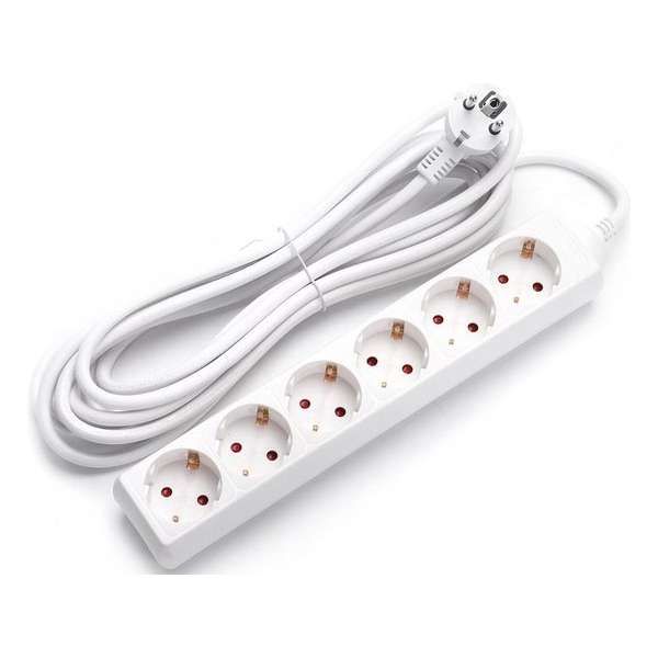 Verlengsnoer - Aigi Synci - 3680W - 6 Stopcontacten - 5 Meter - Wit | Nederland - BES LED Verlengsnoer - Aigi Synci - 3680W - 6 Stopcontacten - 5 Meter - Wit | Nederland - BES LED