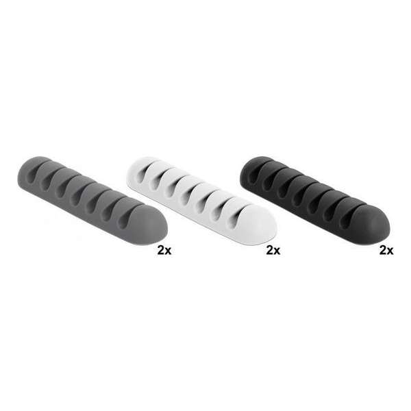 DeLOCK Zelfklevende kabelhouders voor 7 kabels - 6 stuks / zwart/wit/grijs DeLOCK Zelfklevende kabelhouders voor 7 kabels - 6 stuks / zwart/wit/grijs