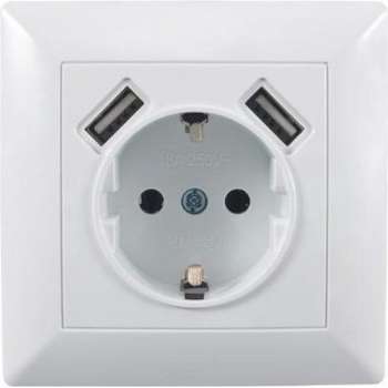 Stopcontact met 2 USB porten - Wit - Kunststof - 8 x 8 x 8 cm