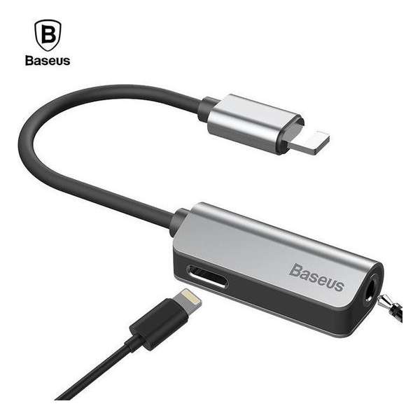 2 in 1 Lighting naar 3.5mm AudioJack/Headphone Jack en Lightning Splitter - Adapter voor Audio + Opladen - Zilver - Baseus L32 2 in 1 Lighting naar 3.5mm AudioJack/Headphone Jack en Lightning Splitter - Adapter voor Audio + Opladen - Zilver - Baseus L32