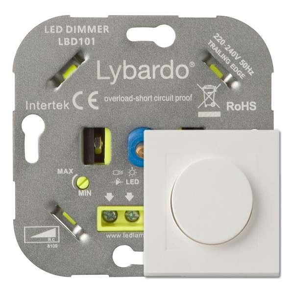 Lybardo ITEC 5-150W LED Dimmer - Fase Afsnijding - Universeel - Inbouw- Compleet met afdekraam Lybardo ITEC 5-150W LED Dimmer - Fase Afsnijding - Universeel - Inbouw- Compleet met afdekraam