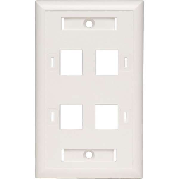 Tripp-Lite N042-001-04-WH 4-Port Quad Outlet RJ45 Universal Keystone Face Plate / Wall Plate, White, TAA TrippLite Tripp-Lite N042-001-04-WH 4-Port Quad Outlet RJ45 Universal Keystone Face Plate / Wall Plate, White, TAA TrippLite
