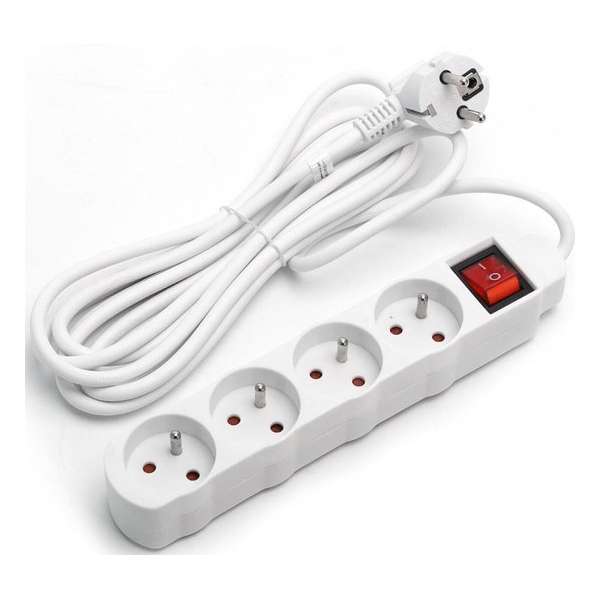 Verlengsnoer met Schakelaar - Igia Anzim - 2300W - 4 Stopcontacten - 5 Meter - Wit België Verlengsnoer met Schakelaar - Igia Anzim - 2300W - 4 Stopcontacten - 5 Meter - Wit België