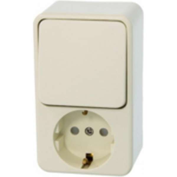 MERTEN type 1073778 enkel stopcontact met randaarde plus enkele wipschakelaar opbouw | crème MERTEN type 1073778 enkel stopcontact met randaarde plus enkele wipschakelaar opbouw | crème