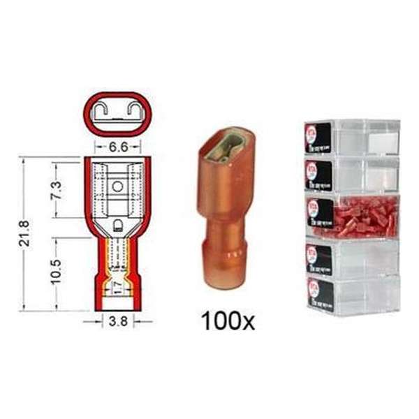 Kabelschoen schuif vrouwelijk NYLON 6.3 mm rood 50 stuks Kabelschoen schuif vrouwelijk NYLON 6.3 mm rood 50 stuks