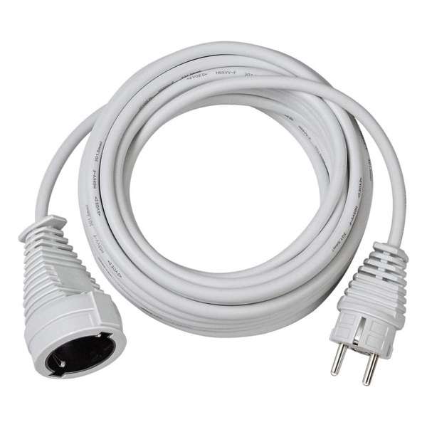 Kwaliteit kunststof verlengkabel met geaarde stekker en koppeling (verlengsnoer voor binnen met 5m kabel) wit Kwaliteit kunststof verlengkabel met geaarde stekker en koppeling (verlengsnoer voor binnen met 5m kabel) wit