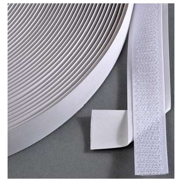 Klittenband klevend 20mm wit haak - 25 meter op rol - 2 rollen Klittenband klevend 20mm wit haak - 25 meter op rol - 2 rollen