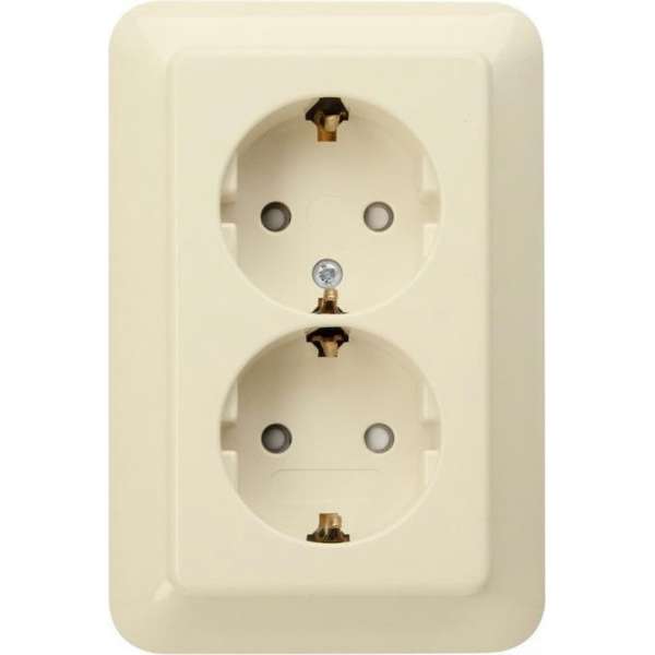KOPP type Rivo dubbel stopcontact met afdekraam randaarde halfinbouw | CREME KOPP type Rivo dubbel stopcontact met afdekraam randaarde halfinbouw | CREME