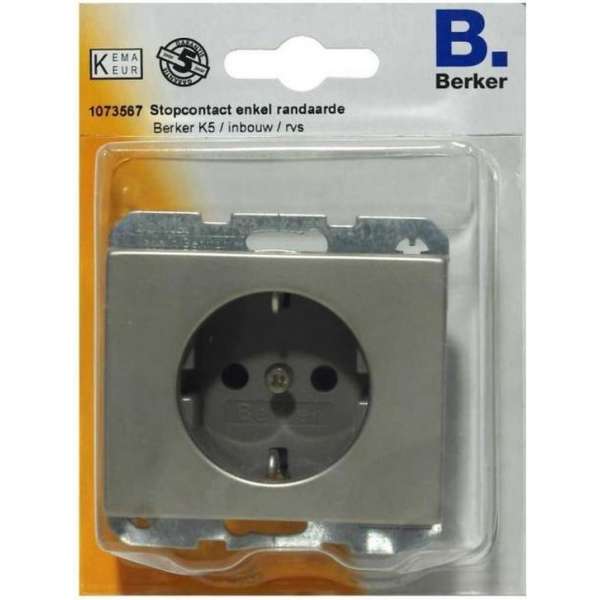 BERKER K5 stopcontact enkel randaarde, inbouw | RVS BERKER K5 stopcontact enkel randaarde, inbouw | RVS