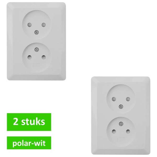 Olympic dubbele wandcontactdoos zonder randaarde | inbouw | polar wit | 2 STUKS Olympic dubbele wandcontactdoos zonder randaarde | inbouw | polar wit | 2 STUKS