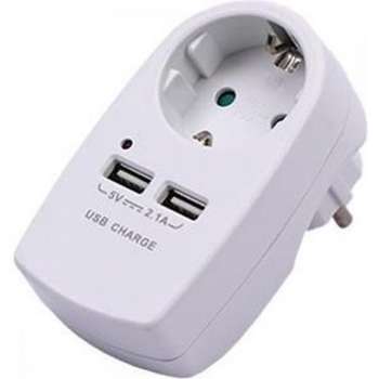 V-TAC - Randaarde Stekker met 2X USB 2A -Wit