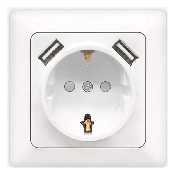 Wandcontactdoos - Aigi Cika - Inbouw - 1-voudig Stopcontact - 2-voudig USB Aansluiting - Randaarde - Incl. Afdekraam - Wit Wandcontactdoos - Aigi Cika - Inbouw - 1-voudig Stopcontact - 2-voudig USB Aansluiting - Randaarde - Incl. Afdekraam - Wit