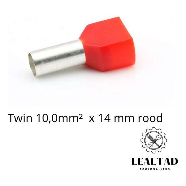 Adereindhuls Dubbel 10,0x14 mm rood 100 stuks | Ferrule | Draadhuls | Adereindhulzen | Eindverbinder | TWIN Adereindhuls Adereindhuls Dubbel 10,0x14 mm rood 100 stuks | Ferrule | Draadhuls | Adereindhulzen | Eindverbinder | TWIN Adereindhuls