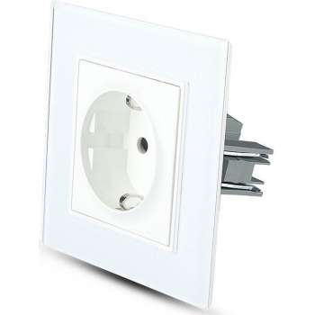 Wandcontactdoos - Nirano Deilo - Inbouw - 1-voudig - Randaarde - Incl. Glazen Afdekraam - Wit