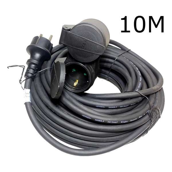 10 Meter RA Neopreen 2 stopcontacten Verlengsnoer zwart Verlengkabel 3X1.5 mm² met randaarde 3500W 10 Meter RA Neopreen 2 stopcontacten Verlengsnoer zwart Verlengkabel 3X1.5 mm² met randaarde 3500W
