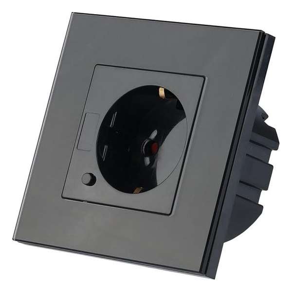 Wandcontactdoos Smart WiFi - Nirano Wimo - Inbouw - 1-voudig - Randaarde - Incl. Glazen Afdekraam - Zwart
