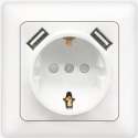 Wandcontactdoos - Aigi Cika - Inbouw - 1-voudig Stopcontact - 2-voudig USB Aansluiting - Randaarde - Incl. Afdekraam - Wit - BSE