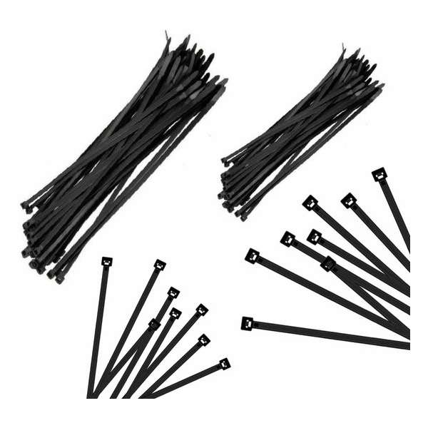 Kabelbinders/tie-wraps pakket zwart 400x stuks in 4 verschillende formaten 10 cm(100x) - 20 cm(100x) - 37 cm(100x) - 43 cm(100x) Kabelbinders/tie-wraps pakket zwart 400x stuks in 4 verschillende formaten 10 cm(100x) - 20 cm(100x) - 37 cm(100x) - 43 cm(100x)