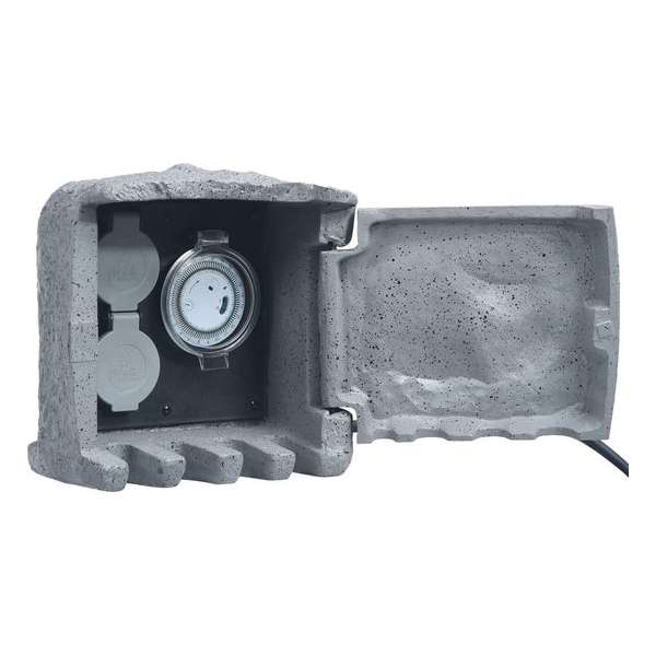 vidaXL Buitenstopcontact 2 ingangen met timer polyresin grijs vidaXL Buitenstopcontact 2 ingangen met timer polyresin grijs