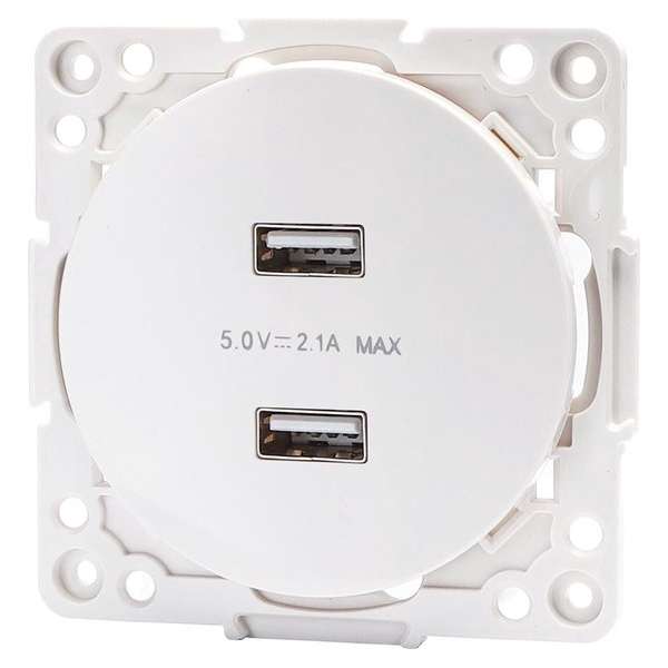 Wandcontactdoos - Aigi Jura - Inbouw - Rond - Kunststof - 2-voudig USB Aansluiting - Wit Wandcontactdoos - Aigi Jura - Inbouw - Rond - Kunststof - 2-voudig USB Aansluiting - Wit