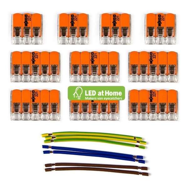 LEDatHOME - WAGO connector kit compatibel met 3x kabel voor 8 gats plafondkap LEDatHOME - WAGO connector kit compatibel met 3x kabel voor 8 gats plafondkap