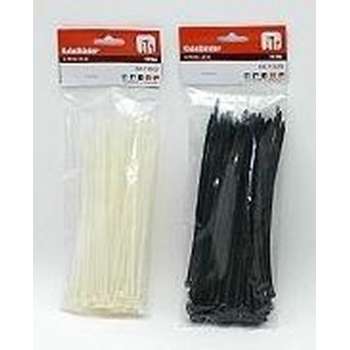 Kabelbinders/tie-wraps pakket wit 300x stuks in 3 verschillende formaten 18 cm(100x) - 28 cm(100x) - 40 cm(100x)