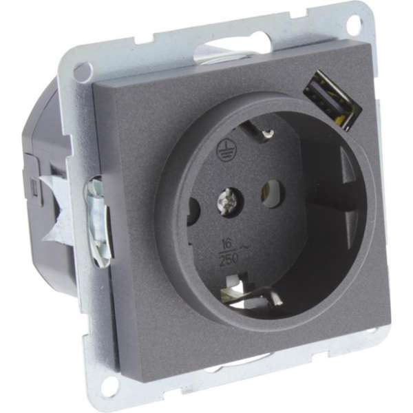 Q-Link S–Line contactdoos – randaarde – USB – 2.1A – 5V – antraciet Q-Link S–Line contactdoos – randaarde – USB – 2.1A – 5V – antraciet