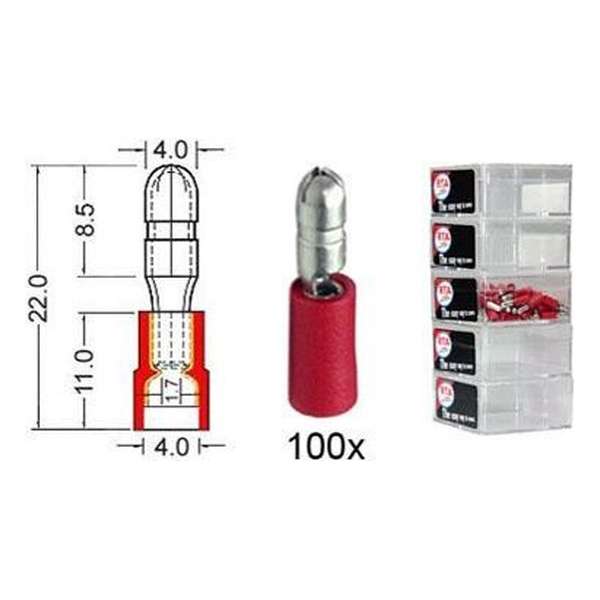 Kabelschoen rond mann. 4.0 mm rood 100 stuks Kabelschoen rond mann. 4.0 mm rood 100 stuks