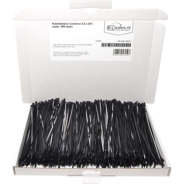 Kabelbinders Combiset 2,5 x 200 - zwart - 800 stuks Kabelbinders Combiset 2,5 x 200 - zwart - 800 stuks