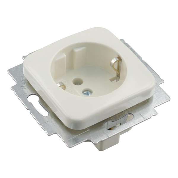 Busch–Jaeger SI contactdoos – inbouw – 1–voudig – randaarde – met klep – crème Busch–Jaeger SI contactdoos – inbouw – 1–voudig – randaarde – met klep – crème