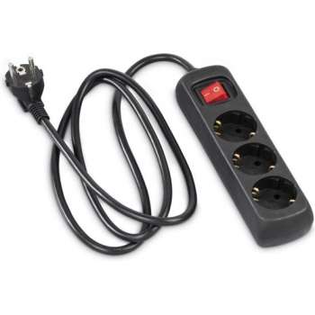 Meervoudige stekker zwart stekkerdoos 3-voudig Save Energy schakelaar slots 45 graden gedraaid, kabel 1,4m thuiskantoor