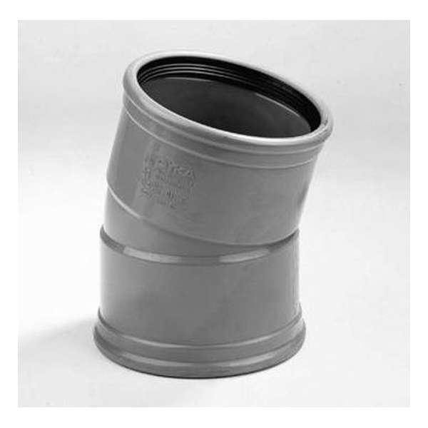 Bocht 2x manchet 15° klasse 41 PVC grijs keurmerk BRL52100/BRL52200 125mm Bocht 2x manchet 15° klasse 41 PVC grijs keurmerk BRL52100/BRL52200 125mm