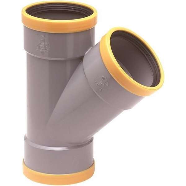 Wavin schuiffitting met 3 aansluiting Wafix SN8, PVC, grijs, T-stuk 45 Wavin schuiffitting met 3 aansluiting Wafix SN8, PVC, grijs, T-stuk 45