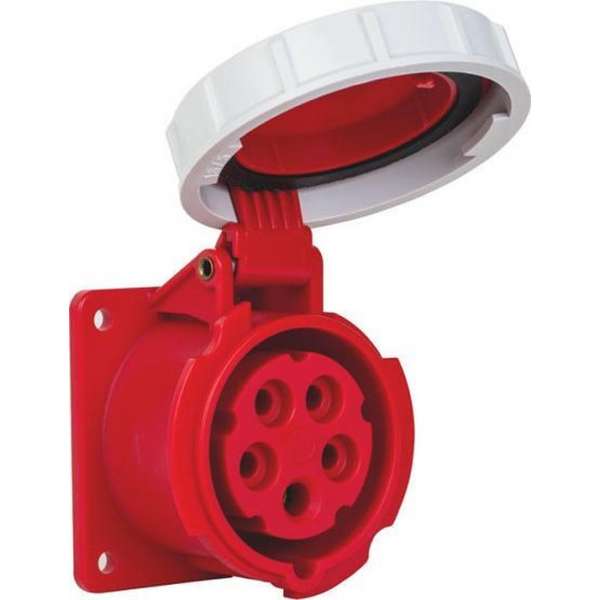 Mete - CEE female - inbouw - 5 polig 6H 16A IP67 - waterdicht - kracht - rood - stekker 380-415VAC Mete - CEE female - inbouw - 5 polig 6H 16A IP67 - waterdicht - kracht - rood - stekker 380-415VAC