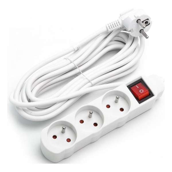 Verlengsnoer met Schakelaar - Aigi Anzim - 2300W - 3 Stopcontacten - 5 Meter - Wit | België - BES LED Verlengsnoer met Schakelaar - Aigi Anzim - 2300W - 3 Stopcontacten - 5 Meter - Wit | België - BES LED
