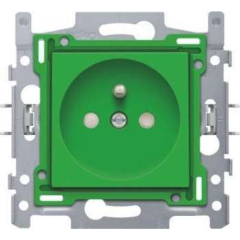 Wandcontactdoos met penaarde en kinderveiligheid. groen.