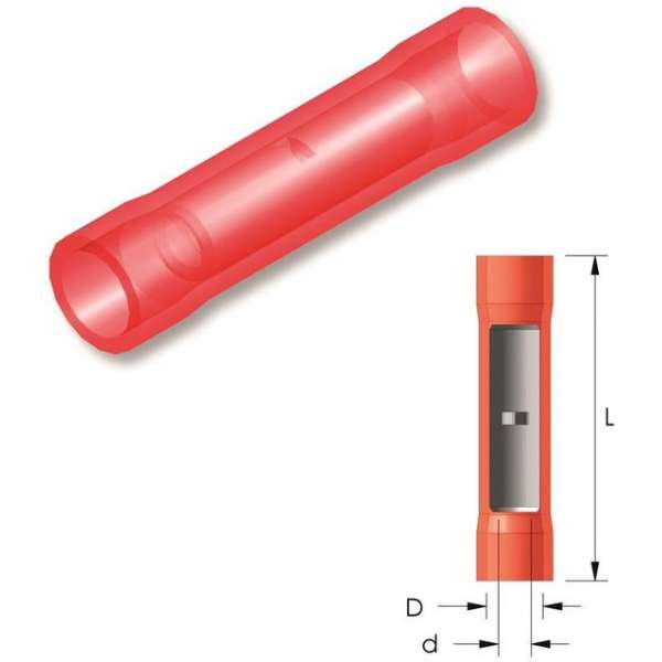 Nylon doorverbinder Rood 25st - Kabelschoen - AMP connector Nylon doorverbinder Rood 25st - Kabelschoen - AMP connector