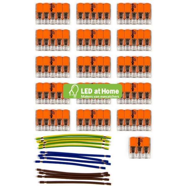 LEDatHOME - WAGO connector kit compatibel met 3x kabel voor 15 gats plafondkap LEDatHOME - WAGO connector kit compatibel met 3x kabel voor 15 gats plafondkap